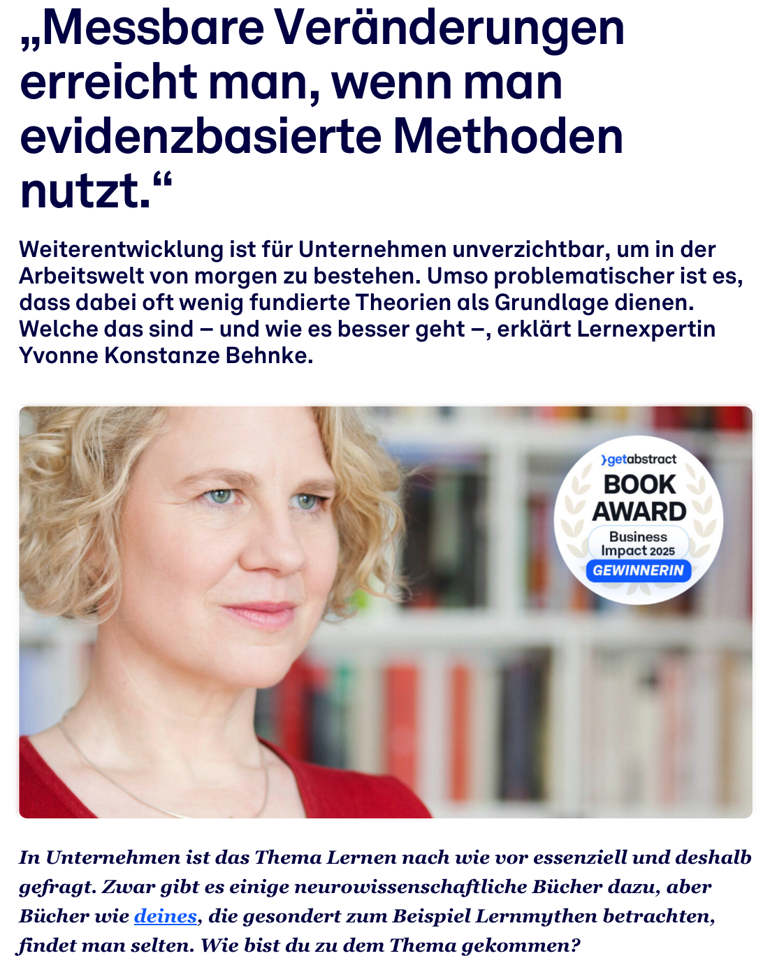 getAbstract-Interview mit Yvonne Konstanze Behnke: Messbare Veränderungen erreicht man, wenn man evidenzbasierte Methoden nutzt