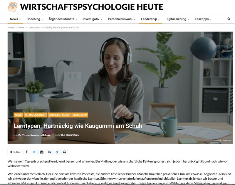 Wirtschaftspsychologie heute: Lerntypen, hartnäckig wie Kaugummi am Schuh