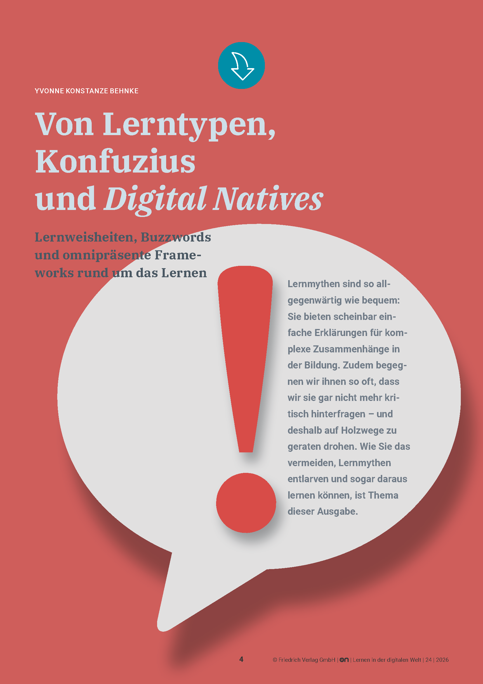 Aufmacherseite Von Lerntypen, Konfuzius und Digital Natives